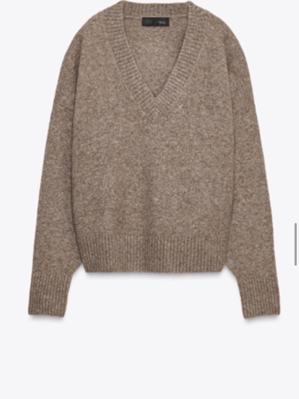 Zara Women's Soft Knit V-Neck Sweater in Taupe